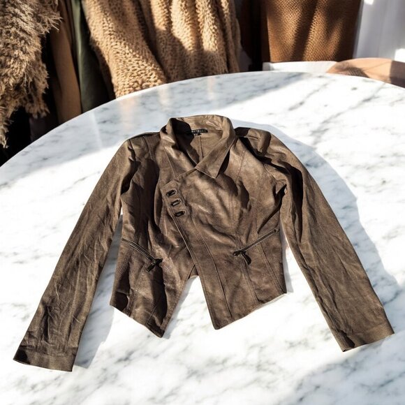 Extenzo Paris Faux Tan Suede Cowboy Jacket French Fashion Size 40 - Picture 2 of 13